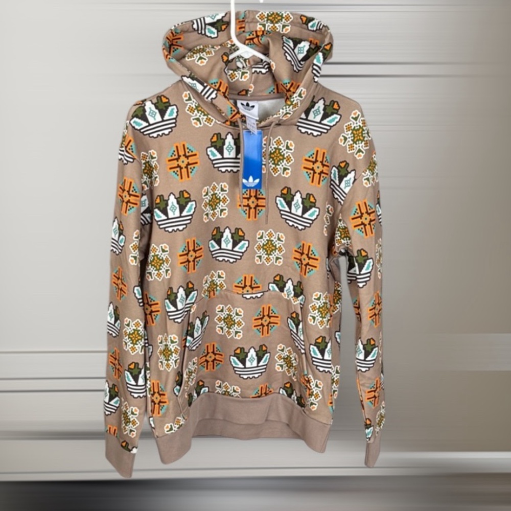 NWT adidas Men's Tile Print Hoodie | Trace Khaki | Size S - Picture 5 of 7